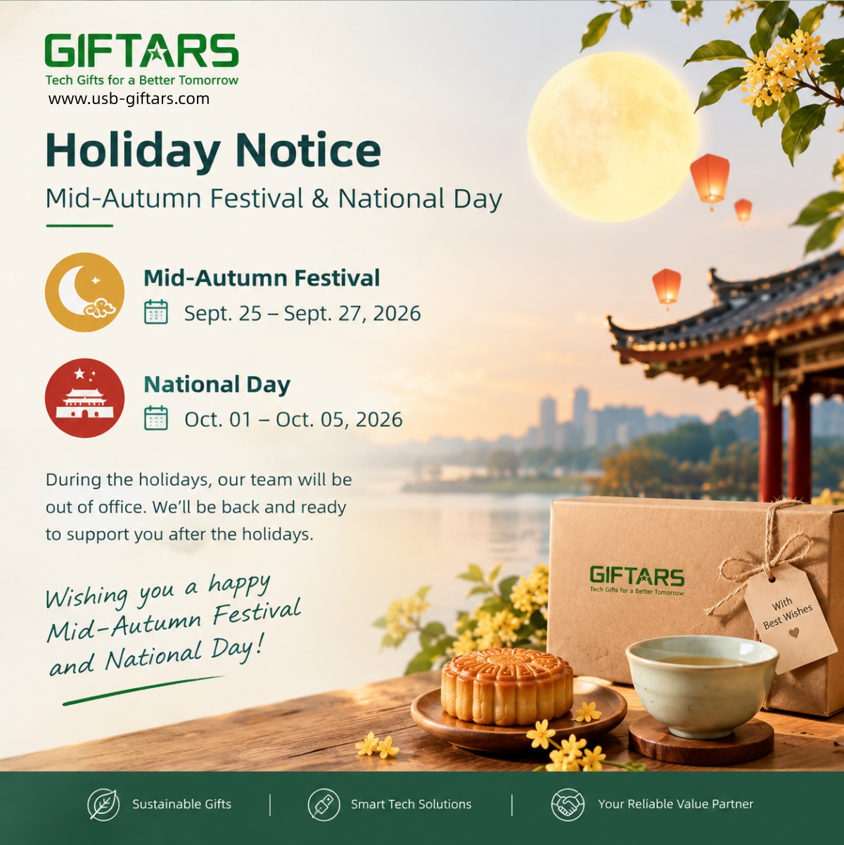 Holiday Notice 2026 | Mid-Autumn Festival & China National Day | GIFTARS